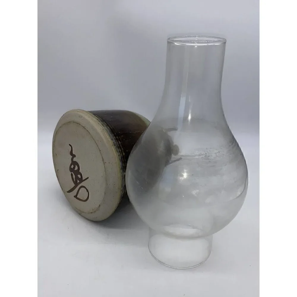 Vintage Greg Olson Signed California Handmade Stoneware Oil Lamp with Chimney